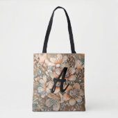 Vintag-beige-braune Kirschblüten Monogramm Tasche (Vorderseite)