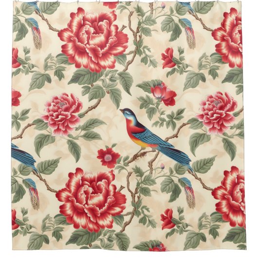 Vintag-Beige-Chinoiserie Duschvorhang (Vorderseite)