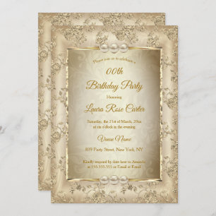 Vintag Beige Damask Rose alt Gold Geburtstagsparty Einladung