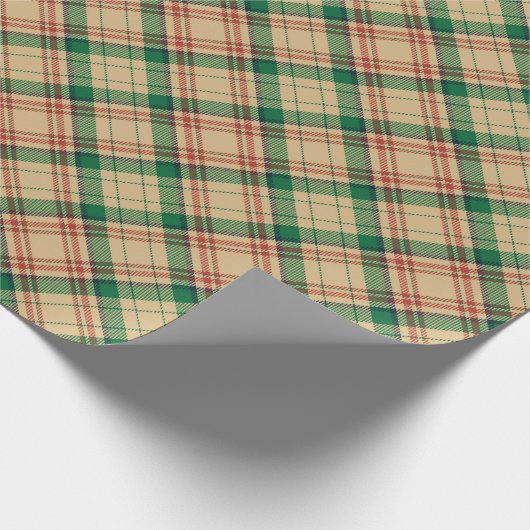 Vintag-beige-grünes kariertes Diagonalmuster Geschenkpapier (Ecke)