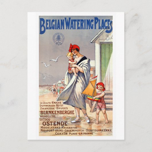 Vintag Belgien Beaches Travel Poster Postkarte (Vorderseite)