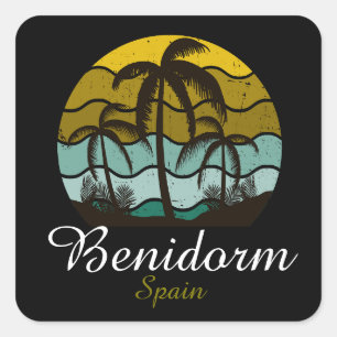 Vintag Benidorm Spanien Sommerurlaub Quadratischer Aufkleber
