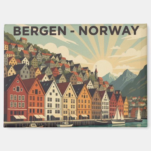 Vintag Bergen Norwegen Travel Magnet (Vorderseite)