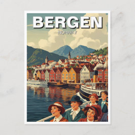 Vintag Bergen Norwegen Travel Postkarte