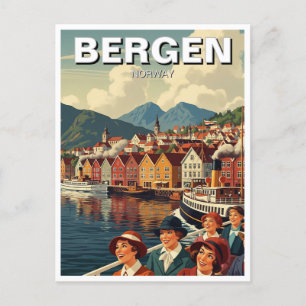 Vintag Bergen Norwegen Travel Postkarte