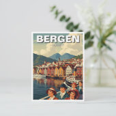 Vintag Bergen Norwegen Travel Postkarte (Stehend Vorderseite)