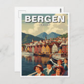 Vintag Bergen Norwegen Travel Postkarte (Vorne/Hinten)