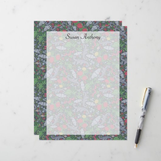 Vintag Berries Butterfly Marigold Carnation Paper (Vorderseite/Rückseite Beispiel)