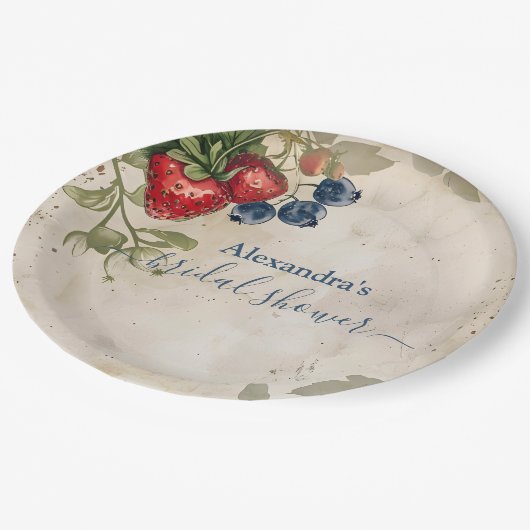 Vintag Berry Sweet Strawberry Brautparty Pappteller (Schrägansicht)