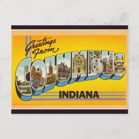 Vintag Big Letter Columbus Indiana Postkarte (Vorderseite)