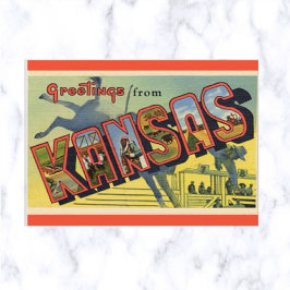 Vintag Big Letter Kansas Postcard Postkarte
