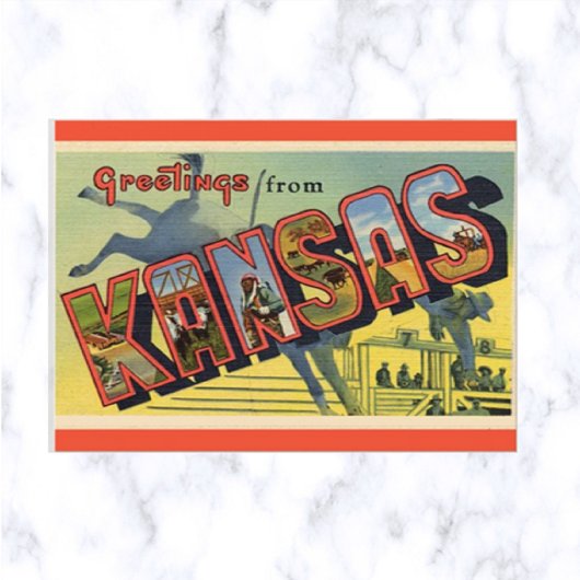 Vintag Big Letter Kansas Postcard Postkarte