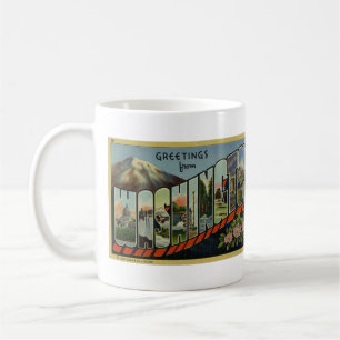 Vintag Big Letter WASHINGTON Staat Postkarte Kaffeetasse