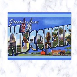 Vintag Big Letter Wisconsin Postkarte
