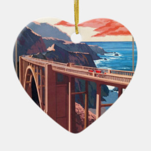 Vintag Big Sur Bixby Bridge USA Tourismus Keramikornament