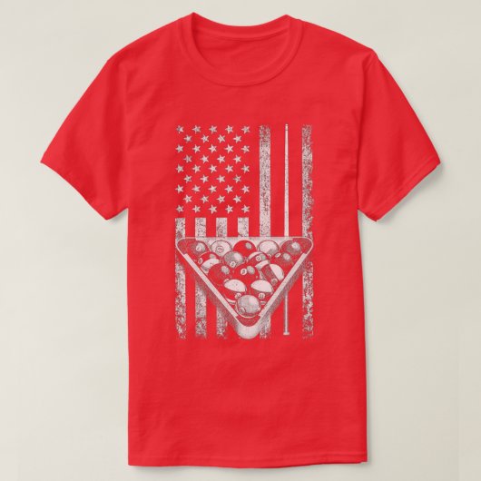 Vintag Billiard American Flag Pool Player T-Shirt (Design vorne)