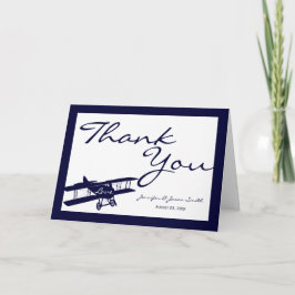 Vintag Biplane Aviator Blue Wedding Vielen Dank Dankeskarte