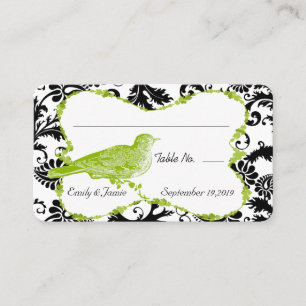 Vintag Bird Apple Green & Black Damask Platzkarte