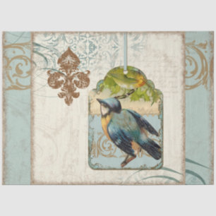 Vintag Bird Blue Yellow French Elegante Deko Seidenpapier