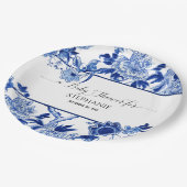 Vintag Bird Chinoiserie Navy Blumenbaby-Dusche Pappteller (Schrägansicht)
