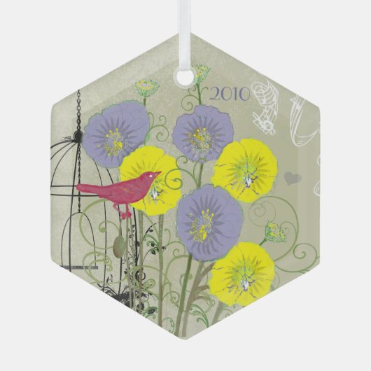 Vintag Bird Damask Bird Cage Weihnachtsschmuck (Vorderseite)