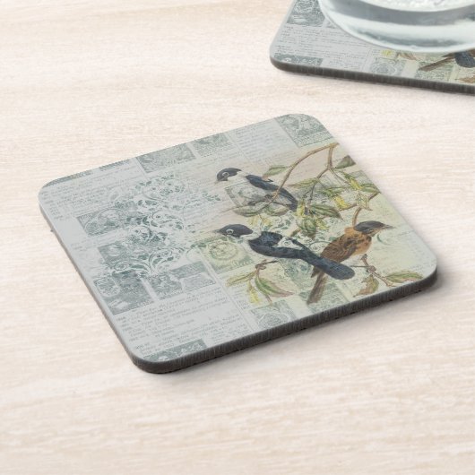 Vintag Bird Ephemera Decoupage Getränkeuntersetzer (Linke Seite)
