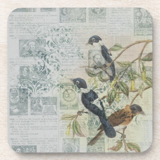 Vintag Bird Ephemera Decoupage Getränkeuntersetzer (Vorderseite)