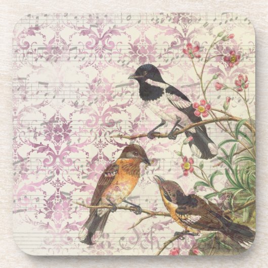 Vintag Bird Ephemera Decoupage Getränkeuntersetzer (Vorderseite)