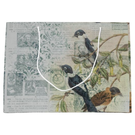 Vintag Bird Ephemera Decoupage Große Geschenktüte (Vorderseite)