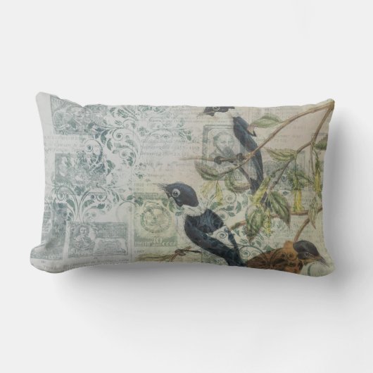 Vintag Bird Ephemera Decoupage Lumbar Cushion Lendenkissen (Vorderseite)