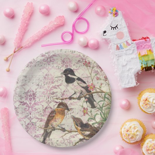 Vintag Bird Ephemera Decoupage Pappteller (Party)