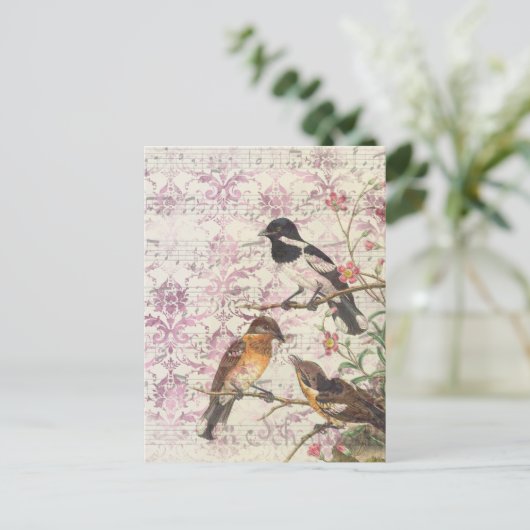 Vintag Bird Ephemera Decoupage Postkarte (Stehend Vorderseite)