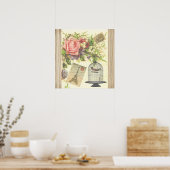 Vintag Bird Floral French Paris Eiffelturm Poster (Küche)