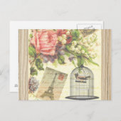 Vintag Bird Floral French Paris Eiffelturm Postkarte (Vorne/Hinten)