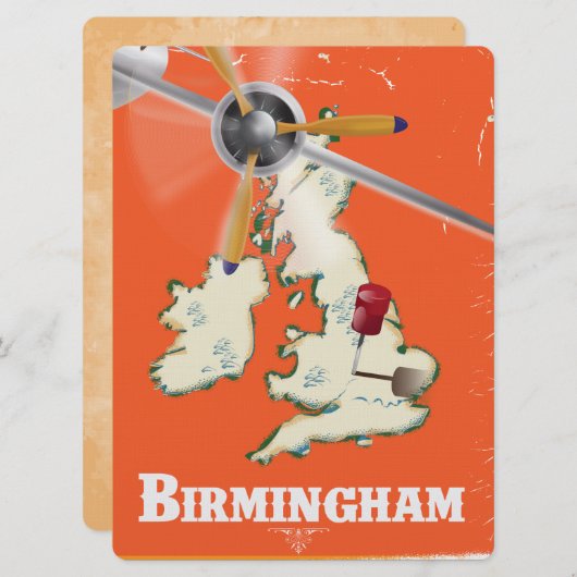 Vintag Birmingham Travel Poster Einladung (Vorne/Hinten)