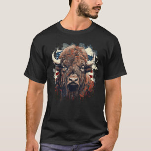 Vintag Bison American Flag Buffalo Animal Men Wom T-Shirt