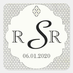 Vintag Black and Cream Diamond Wedgram Quadratischer Aufkleber