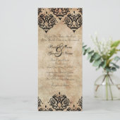 Vintag Black and Ivory Damask Hochzeitsempfang Einladung (Stehend Vorderseite)