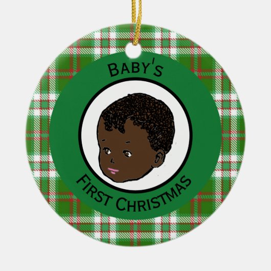 Vintag Black Baby's First Christmas Keramik Ornament (Vorne)