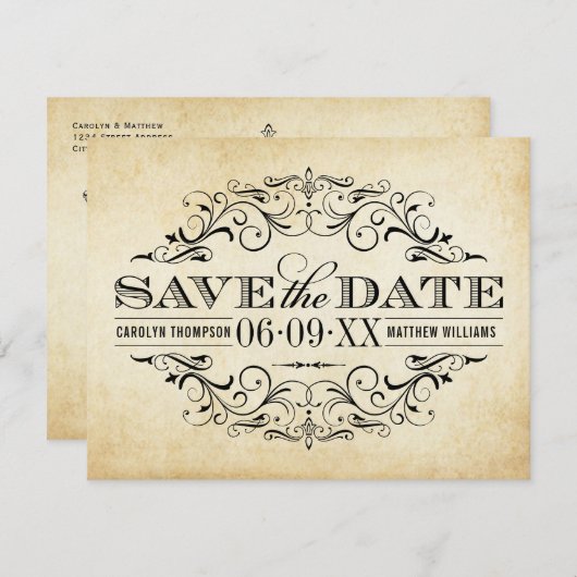 Vintag Black Blüh Wedding Save The Date (Vorne/Hinten)