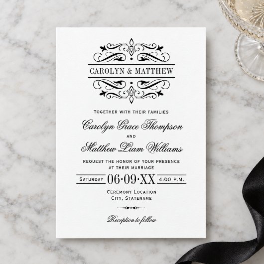Vintag Black Blüh White Wedding Einladung