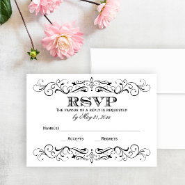Vintag Black Blüh White Wedding RSVP Karte