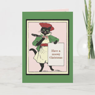 Vintag Black Cat Artist Meowy Weihnachtsfeiertag C Feiertagskarte