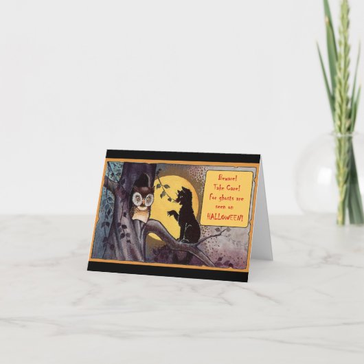 Vintag Black Cat Halloween Feiertagskarte (Vorderseite)