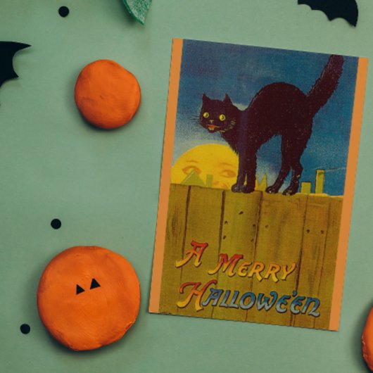 Vintag Black Cat Halloween Karte