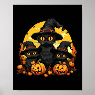 Vintag Black Cat Halloween Pumpkin Funny Cat Hall Poster