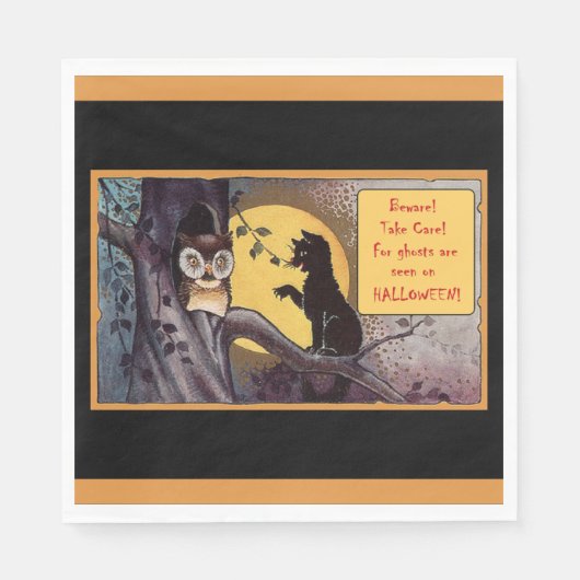 Vintag Black Cat Halloween Serviette (Vorderseite)