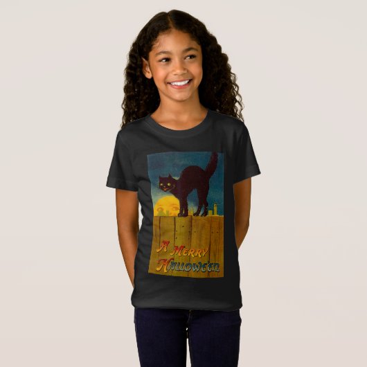 Vintag Black Cat Halloween T-Shirt (Vorne ganz)