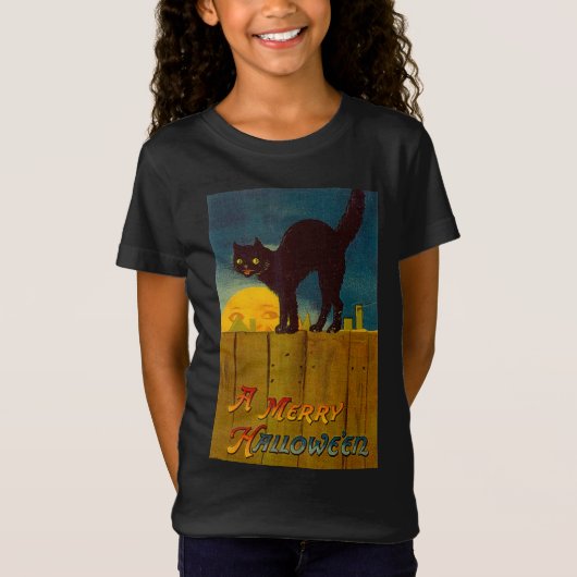 Vintag Black Cat Halloween T-Shirt (Vorderseite)