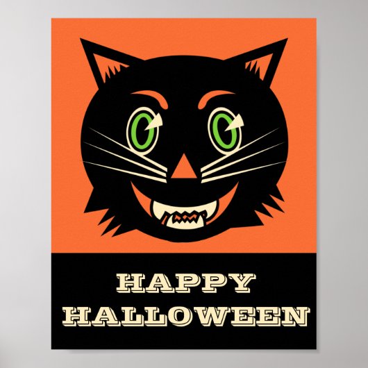 Vintag Black Cat Happy Halloween Poster (Vorne)